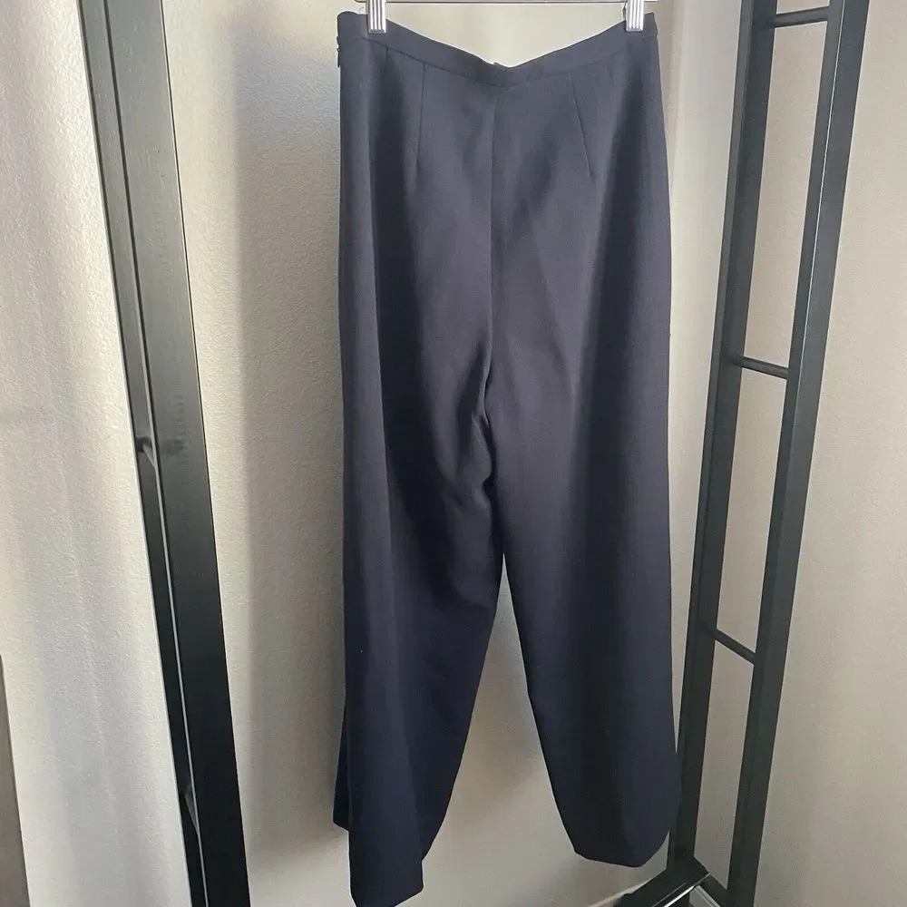Greta Garbo‎ Womens Wool Wide Leg Pants Fully Lined Zip Navy Sz 4 Made in Italy